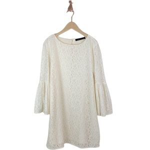 Zara Woman Bell Sleeve Lace Dress in Ivory Large